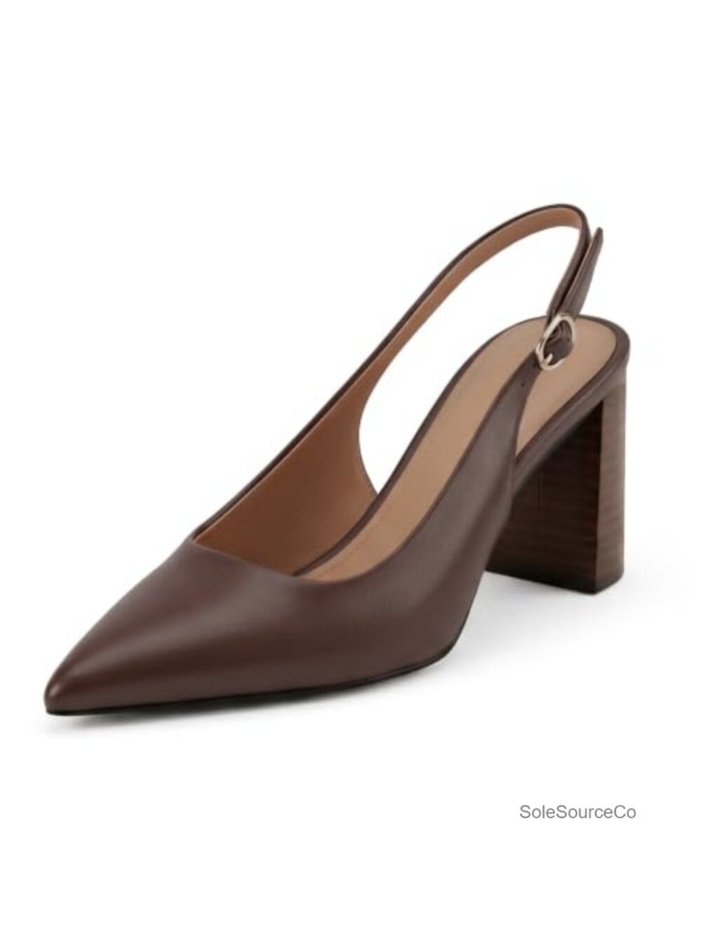 Women's Chunky Heel Slingback Pumps - Faux Leather Block Heels Pointed Toe